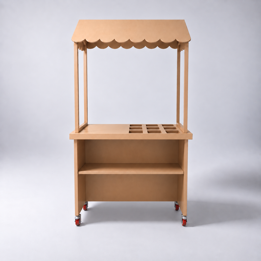 Carrito de snacks desarmable MDF natural con toldo
