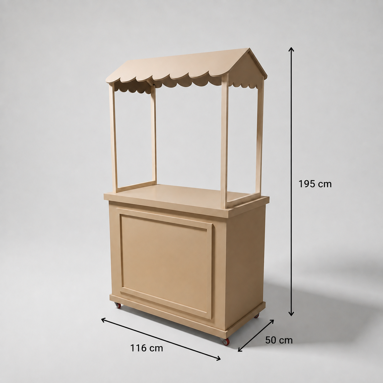 Carrito de snacks desarmable tapa lisa MDF con toldo