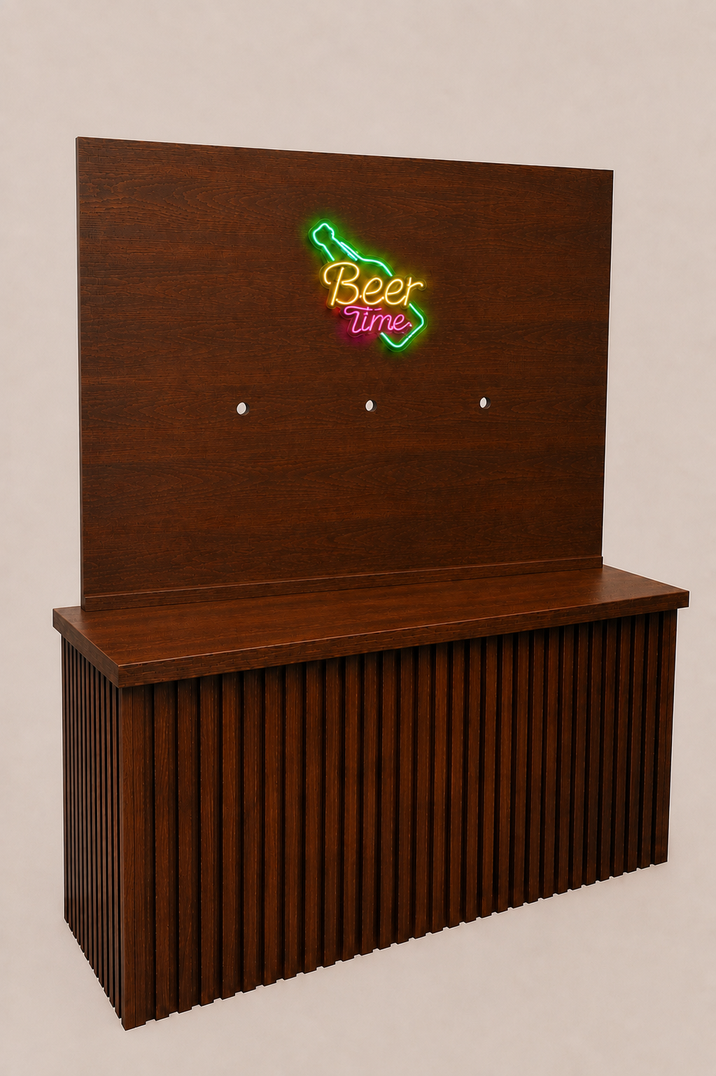 Barra para Cerveza de Barril con 3 Tomas y Letrero Neón LED | Madera Natural 1.5 m