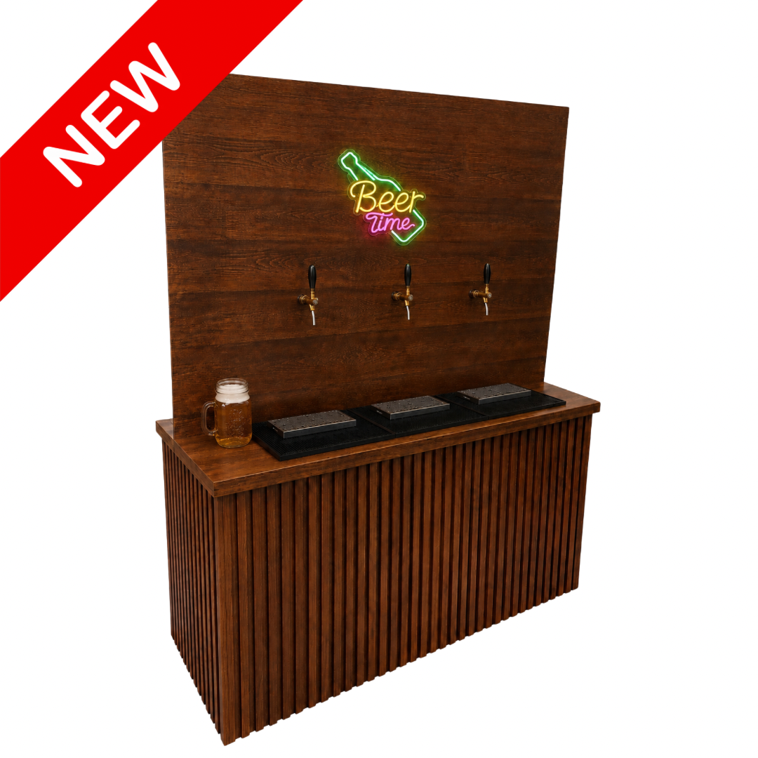 Barra para Cerveza de Barril con 3 Tomas y Letrero Neón LED | Madera Natural 1.5 m