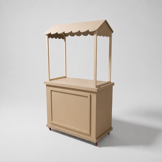 Carrito de snacks desarmable tapa lisa MDF con toldo