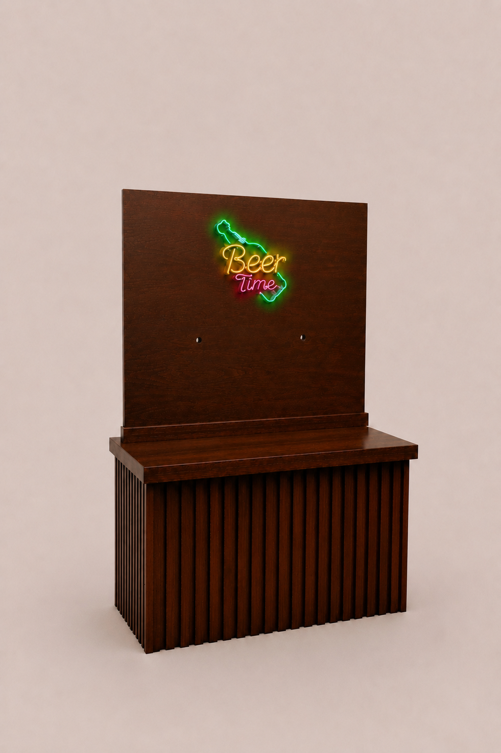 Barra para Cerveza de Barril con 2 Tomas y Letrero Neón LED | Madera Natural 1.2 m