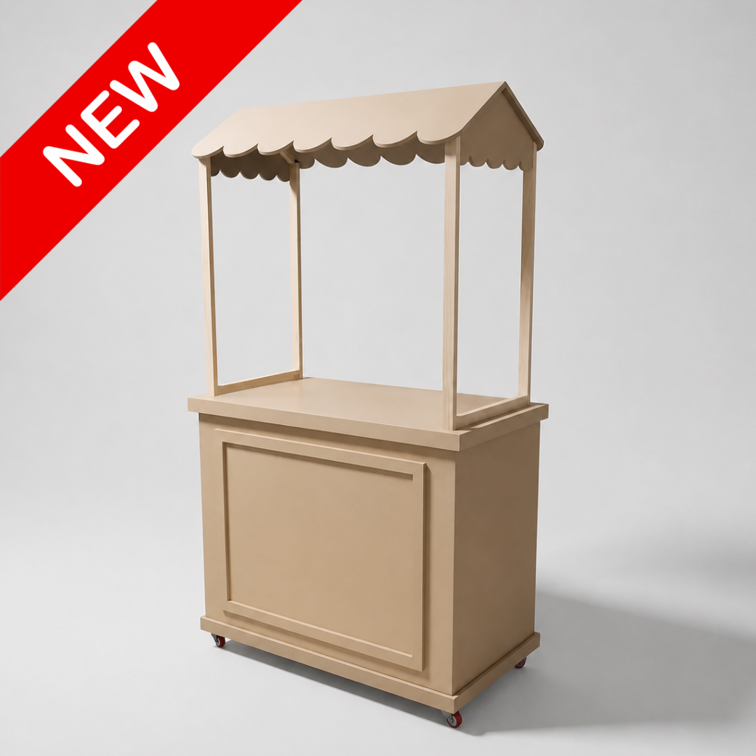 Carrito de snacks desarmable tapa lisa MDF con toldo