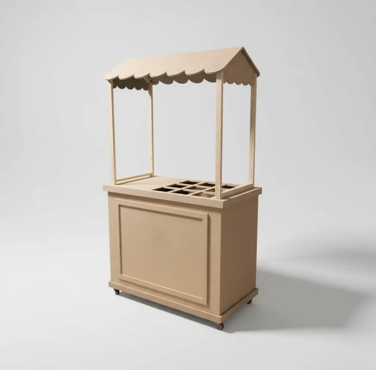 Carrito de snacks desarmable MDF natural con toldo