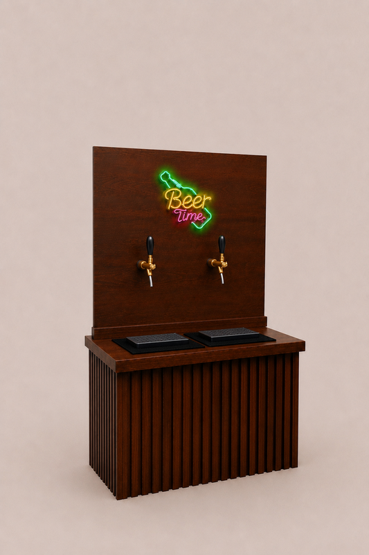 Barra para Cerveza de Barril con 2 Tomas y Letrero Neón LED | Madera Natural 1.2 m