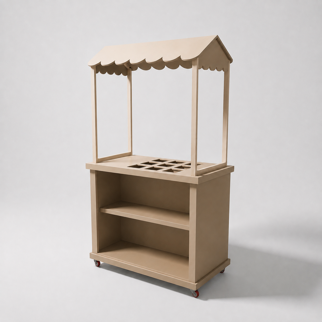 Carrito de snacks desarmable MDF natural con toldo