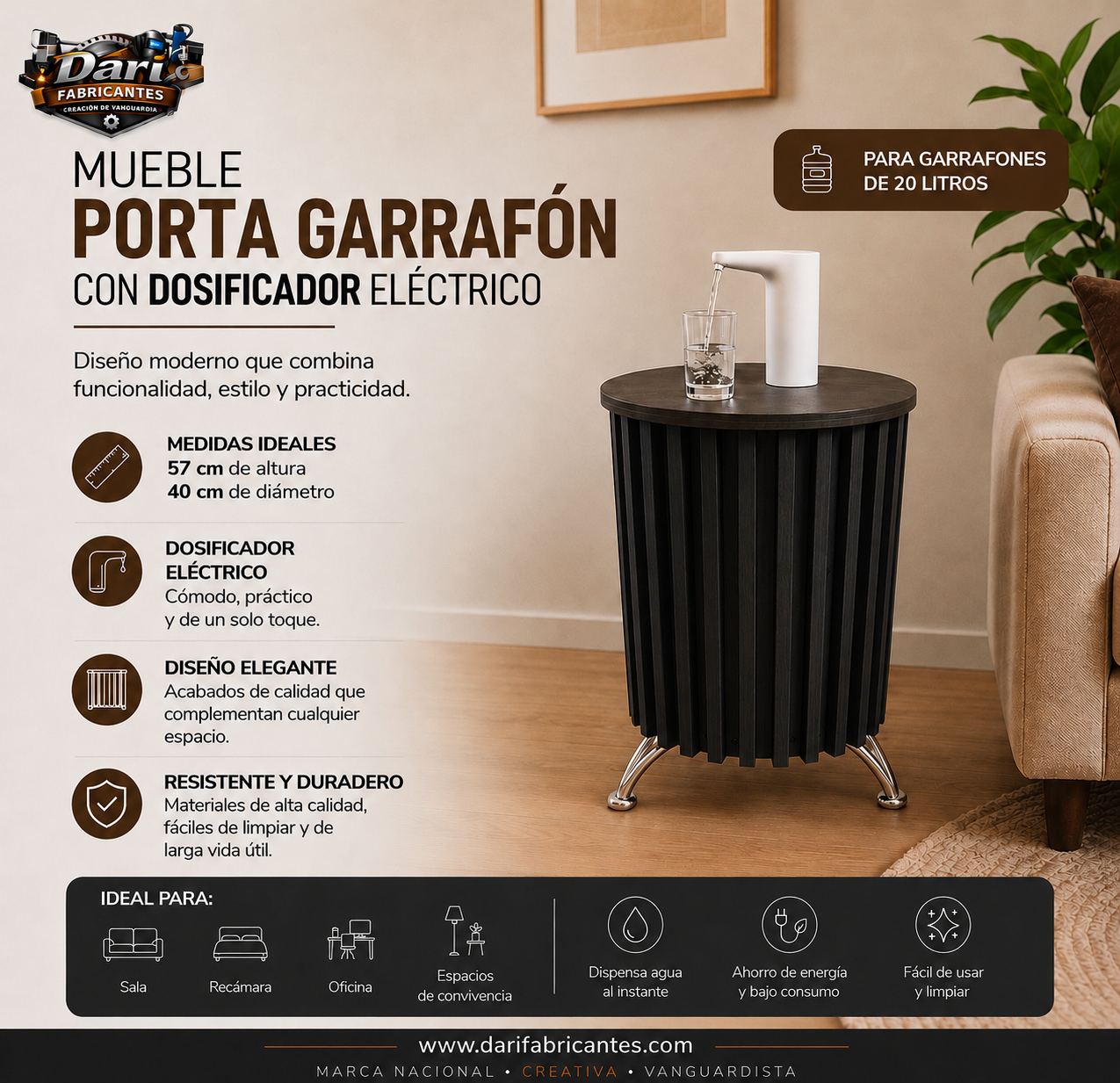 Dispensador De Agua Porta Garrafón Dosificador Eléctrico Negro