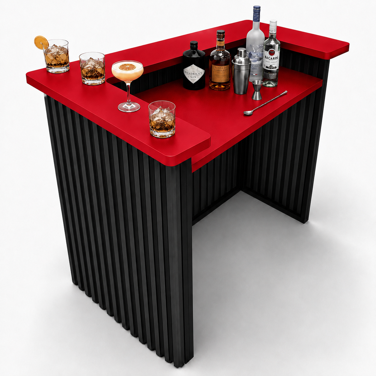 Barra de Bebidas Tipo Lambrín Negro/Rojo