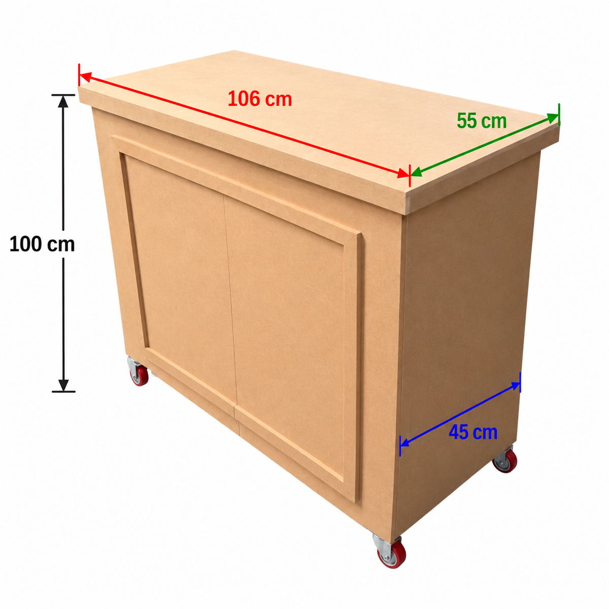 Carrito de snacks desarmable tapa lisa MDF natural