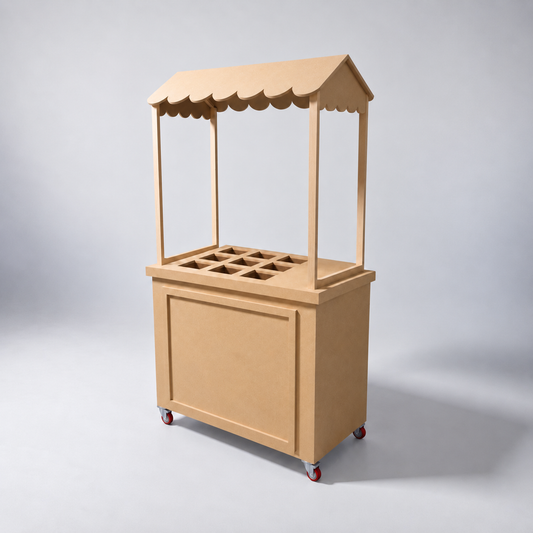 Carrito de snacks desarmable MDF natural con toldo