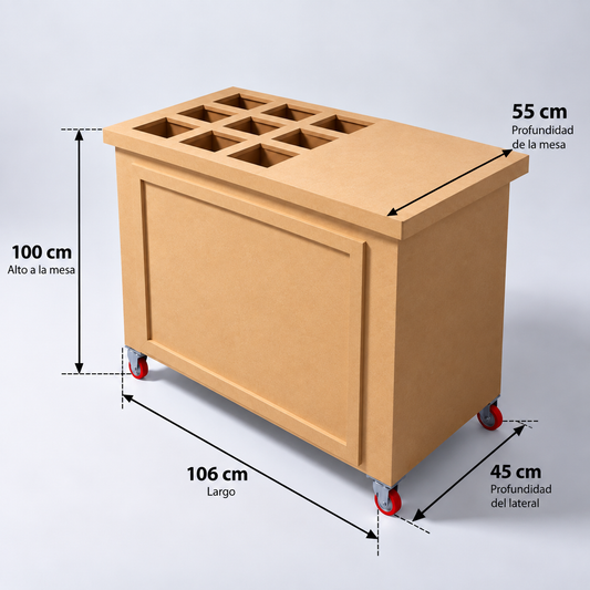 Carrito de snacks desarmable MDF natural